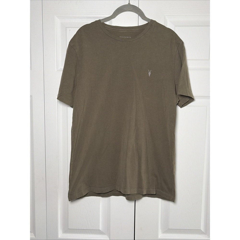 AllSaints Tonic Crew T-Shirt Mens Size L Olive Green Ramskull Cotton Tee Regular